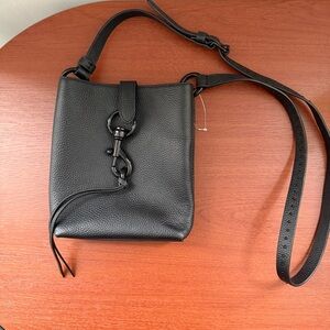 NEW Rebecca Minkoff Black Leather Megan Mini Feed Crossbody Bag